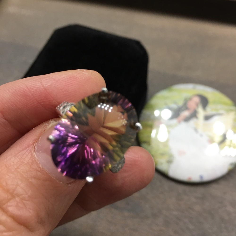 Certified 14.2 CT Ametrine Solid Silver Ring - Picture 4 of 16